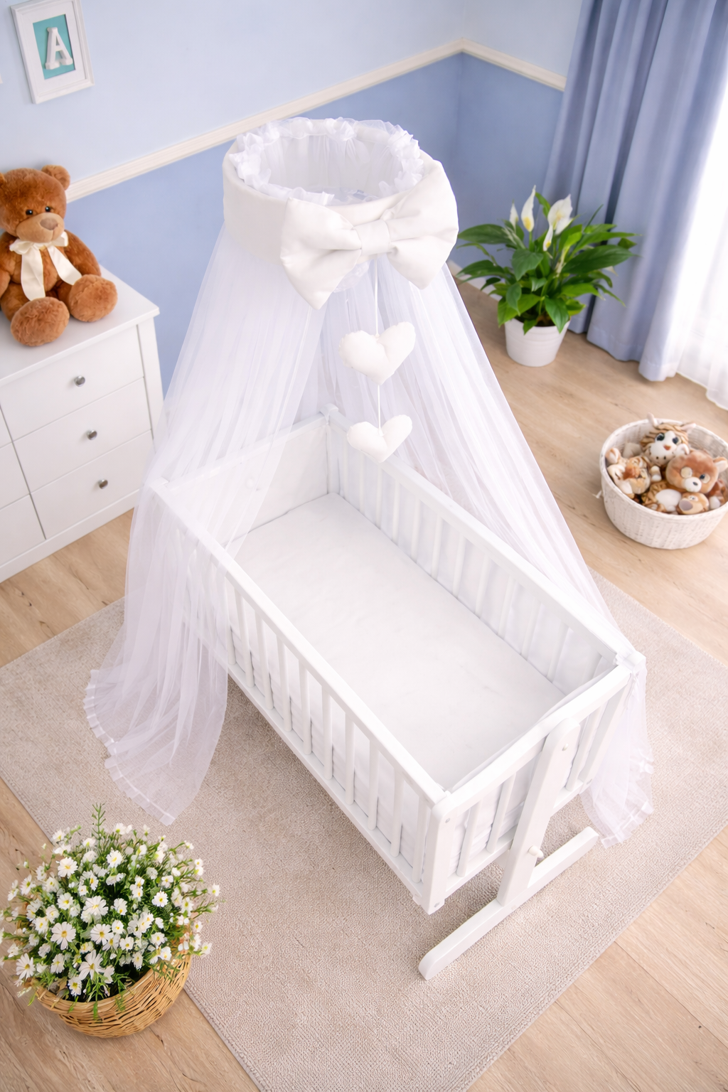 Baby Canopy Crib Mosquito Net with Holder to Fit Crib Nursery Decoration (White) - MyHappy Baby