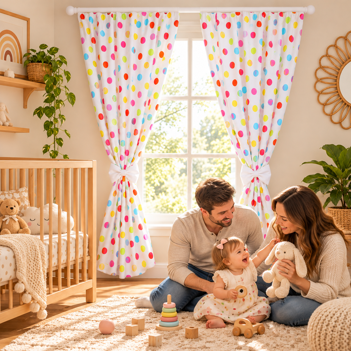 Nursery Curtains for Babies & Toddler's Bedroom Dots coloured