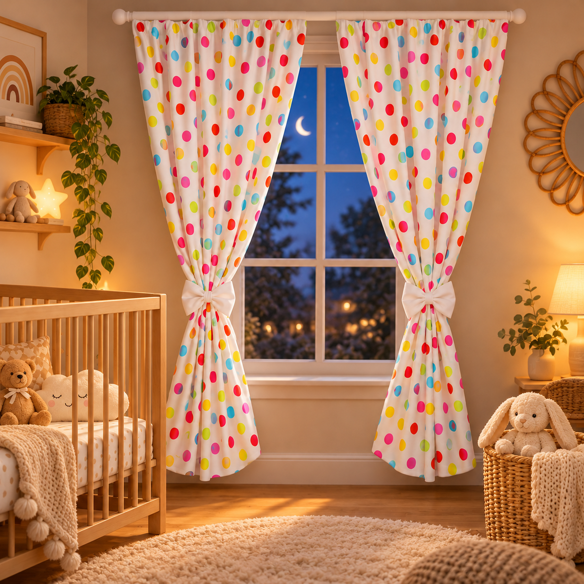 Nursery Curtains for Babies & Toddler's Bedroom Dots coloured