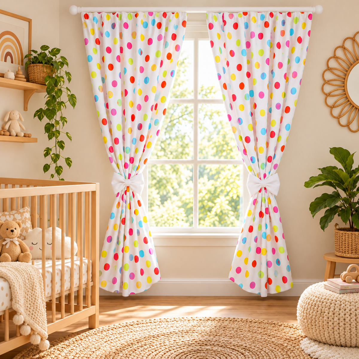 Nursery Curtains for Babies & Toddler's Bedroom Dots coloured