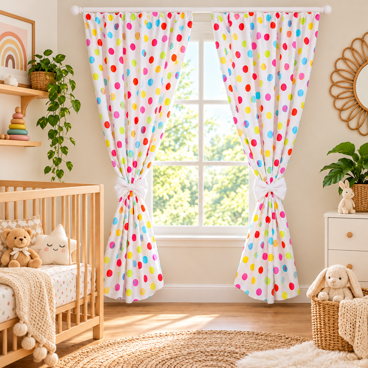 Nursery Curtains for Babies & Toddler's Bedroom Dots coloured