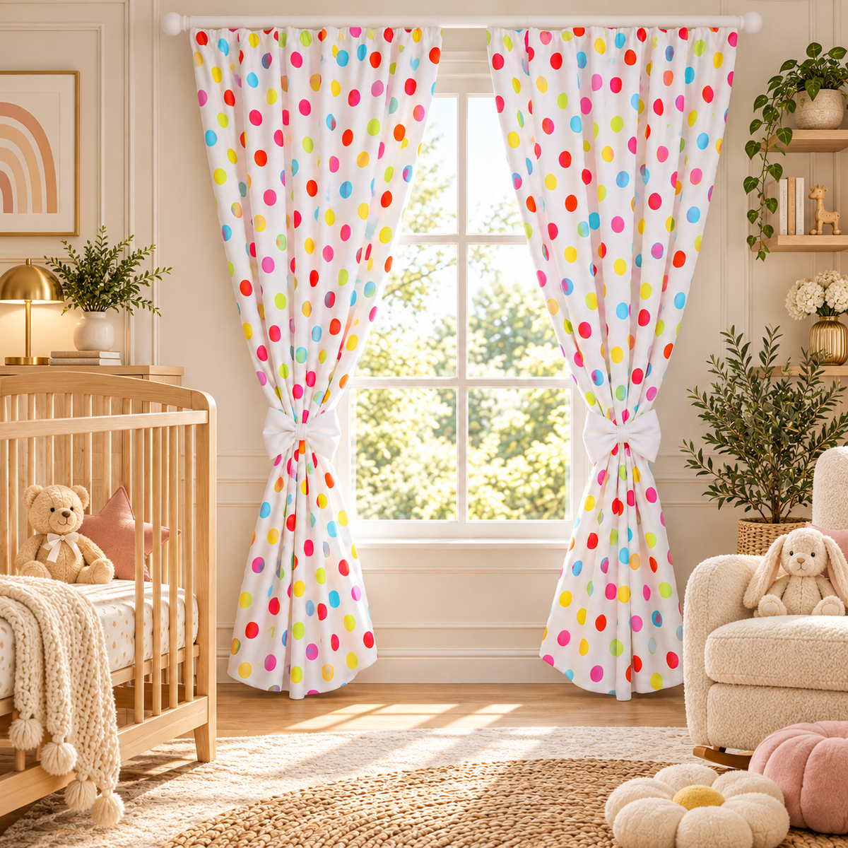Nursery Curtains for Babies & Toddler's Bedroom Dots coloured