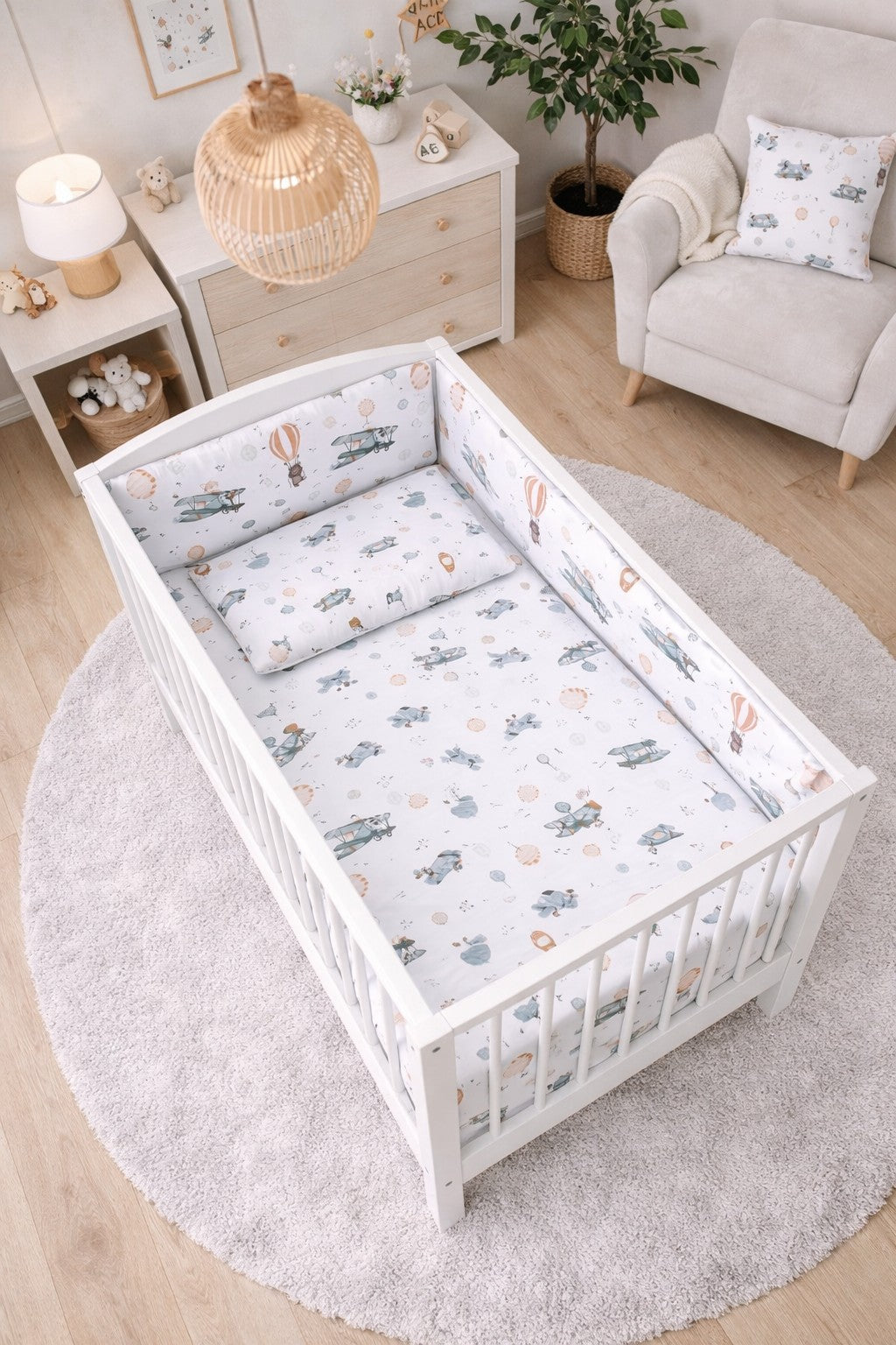 3Pc Baby Bedding Set Bumper Pillowcase Duvet Cover Fit Cot 120x60cm Dreamy Flight
