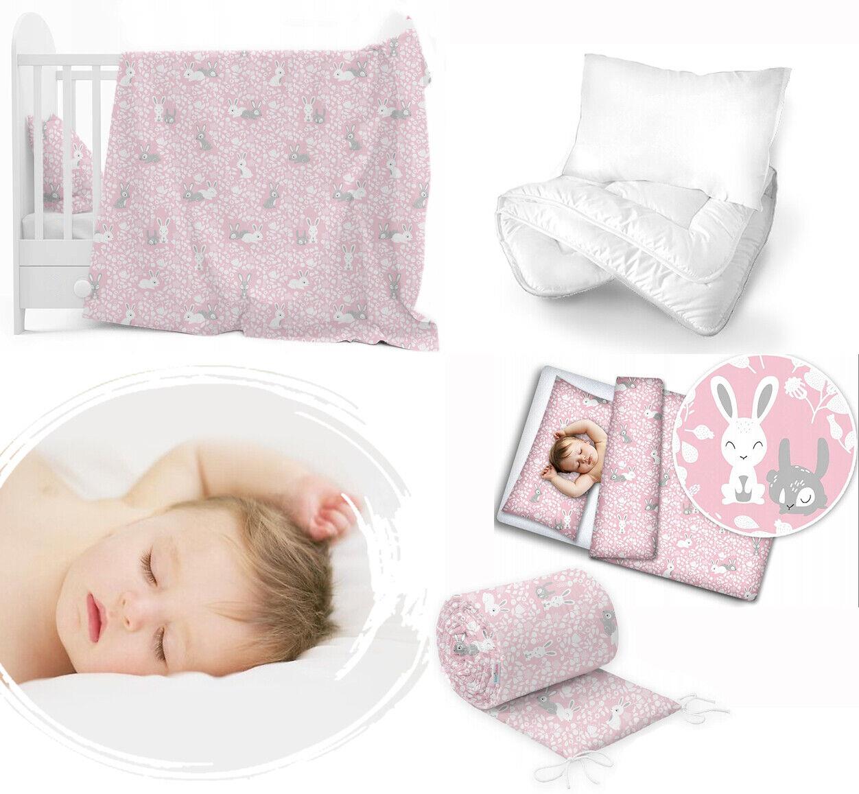 Baby Bedding Set 6pc All-round Bumper Fit Cot 120x60cm 100% Cotton Bunny pink
