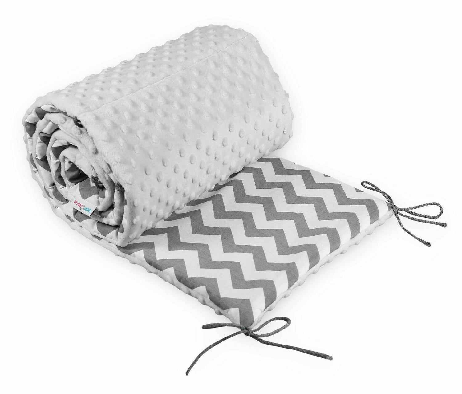 Baby dimple padded bumper nursery protection fit cot bed 190cm Grey / Zig Zag