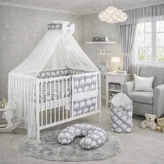 Baby Bedding Set Cotton Nursery 14 Piece To Fit Cot 120x60cm Elephants Grey - MyHappy Baby