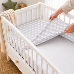 Baby Fitted Cot Sheet Printed Design 100% Cotton Mattress 120X60 cm Elephants Grey - MyHappy Baby