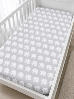 Baby Fitted Cot Sheet Printed Design 100% Cotton Mattress 120X60 cm Elephants Grey - MyHappy Baby