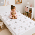 BABYMAM Baby Cot Bed Fitted Sheet 120x60 cm 100% Cotton, Soft Breathable Printed Fitted Sheet for Baby Cot Mattress (Elephant on the Cloud)