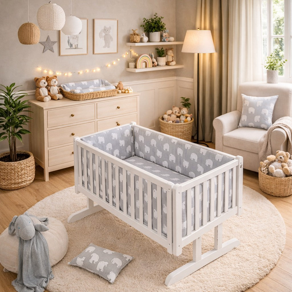 Baby Bedding Set 6pc 70x80 fit Crib Bumper Pillow Duvet Sheet - Elephants Grey - MyHappy Baby