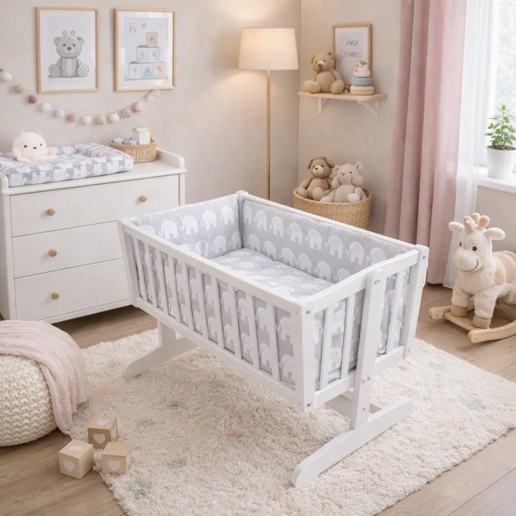 Baby 3Pc Bedding Set Cotton Pillow Case/Duvet Cover/Bumper 70x80cm Elephants Grey - MyHappy Baby