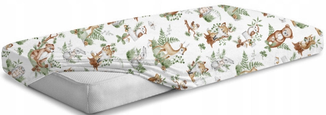 Fitted sheet 100% cotton printed design for baby crib 90x40cm Animals in the Forest