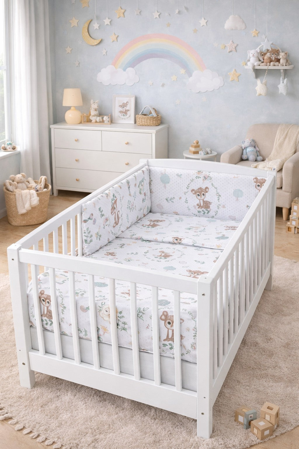 3Pc Baby Bedding Set Bumper Pillow Duvet Fit Cot 120x60cm Fairy-Tale Forest - MyHappy Baby