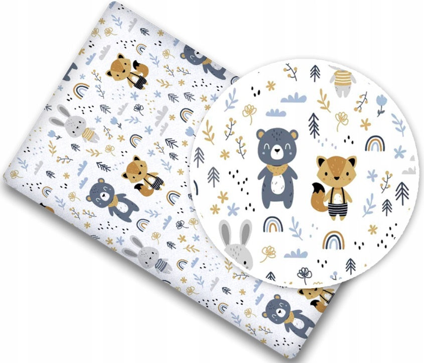 90x40 100% cotton fitted sheet printed design for baby crib Forest Friends