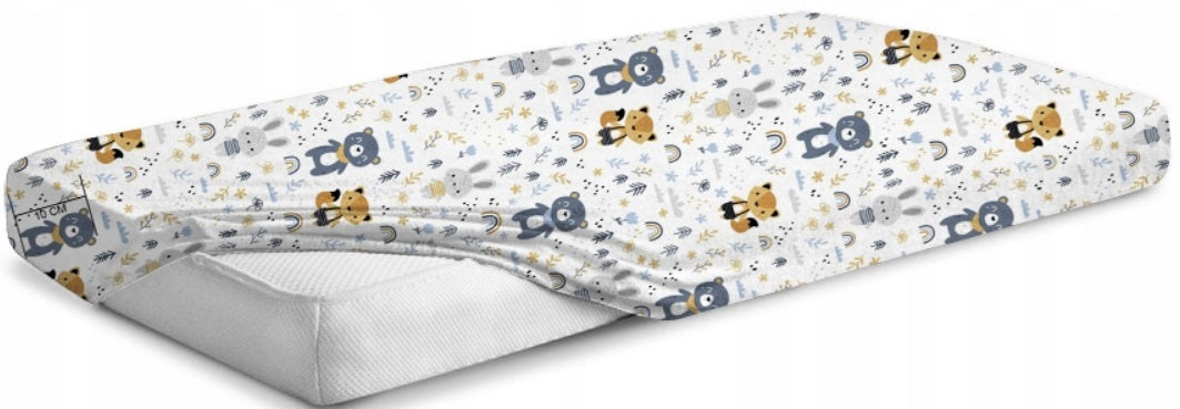 90x40 100% cotton fitted sheet printed design for baby crib Forest Friends