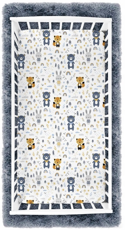 90x40 100% cotton fitted sheet printed design for baby crib Forest Friends