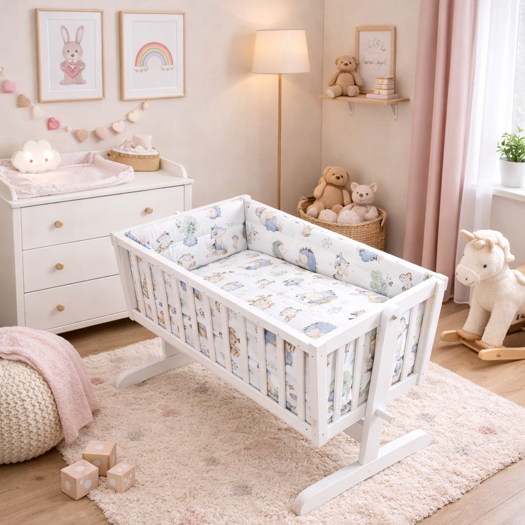 Baby Bedding Set 3pc fit Crib 70x80 Bumper 260cm Cotton Wolf in the Forest