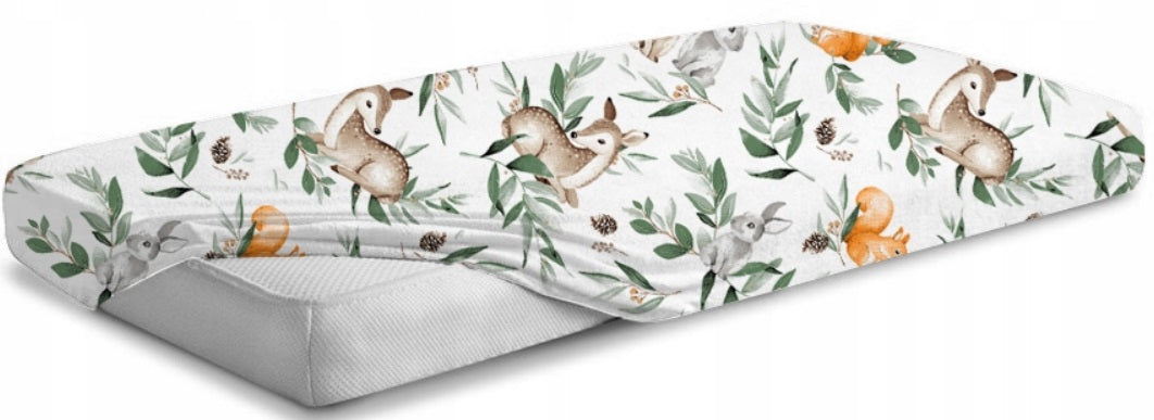 Fitted sheet 100% cotton printed design for baby crib 90x40cm Green Glade