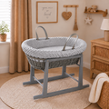 Grey Wicker Moses Basket with Rocking Stand Complete 5-Piece Set (Grey)