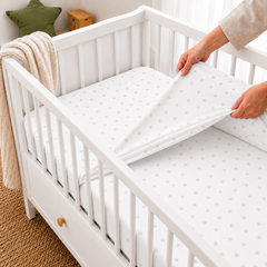 Baby Fitted Cot Sheet Printed Design 100% Cotton Mattress 120X60 cm Small Grey Stars On White - MyHappy Baby