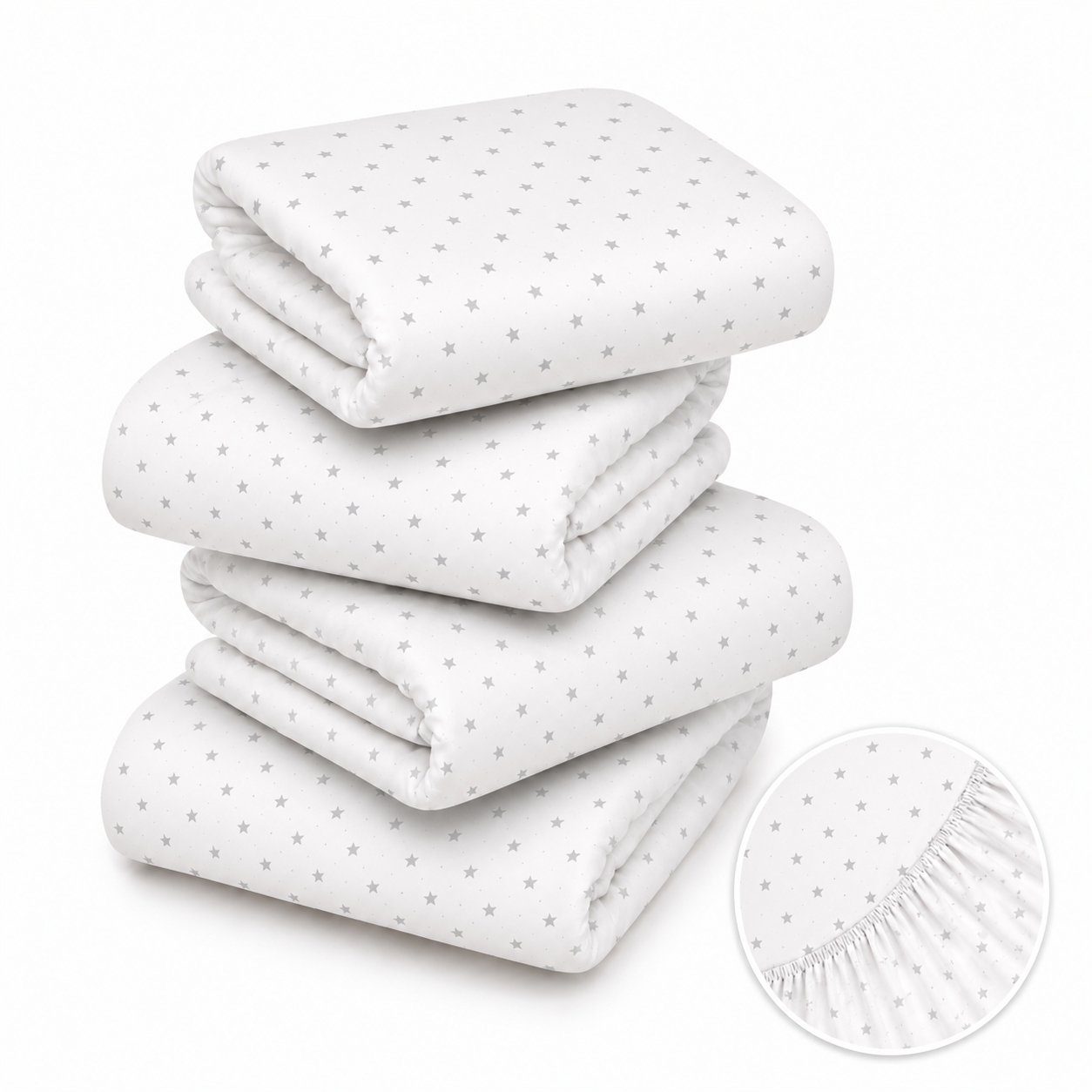 BABYMAM 4 Pack Cot Fitted Sheets 120x60 cm, 100% Organic Jersey Cotton Baby Cot Sheets, Soft Breathable Baby Bedding, Elasticated Mattress Covers (Small Stars with White)