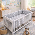 Baby Bedding Set 120x60cm 6pc All-round Bumper Fit Cot 100% Cotton Big White On Grey