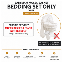 Baby Full Bedding Set With Hood To Fit Wicker Moses Basket Cotton Small Grey Stars - MyHappy Baby