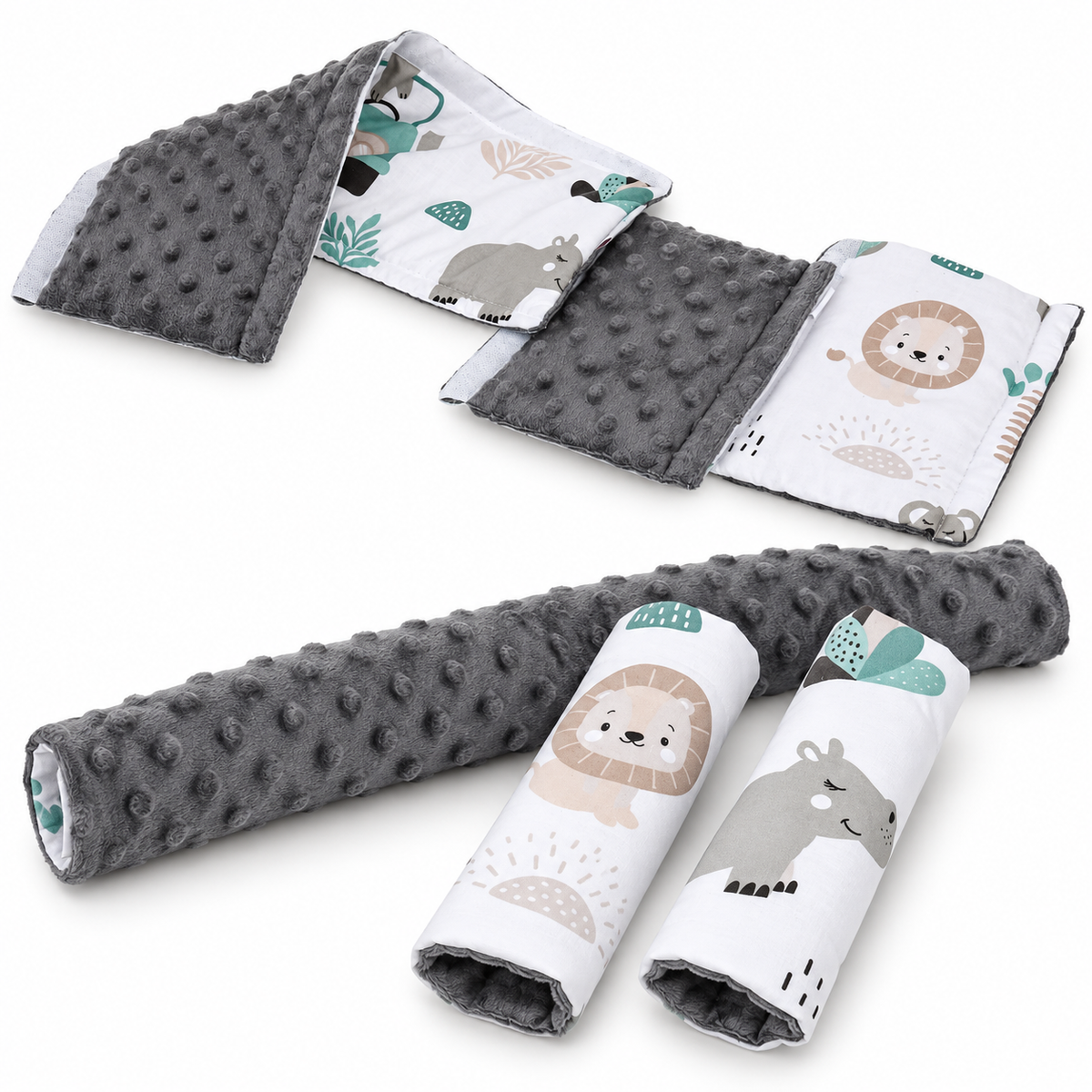 3 Piece Soft Padded Reversible Pushchair Stroller Strap Pads & Bumper Bar Cover Set – Graphite/On Safari