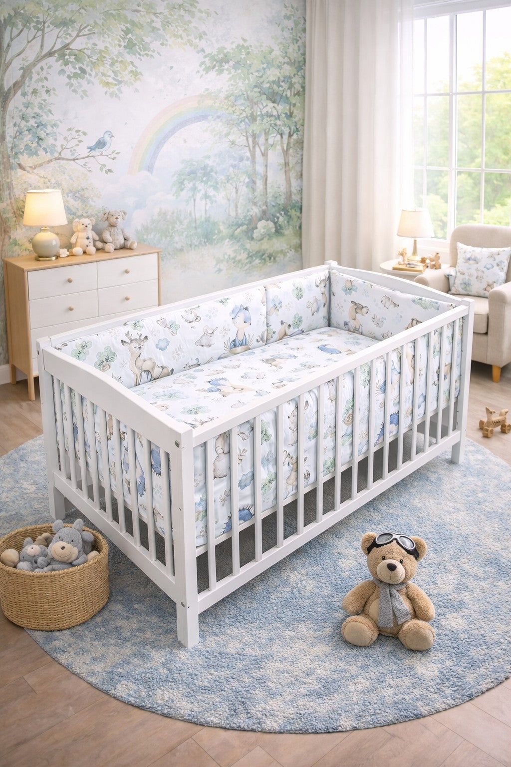 6Pc Baby Bedding Set Bumper All-round Pillow Duvet Fit Cot 120x60cm Wolf In The Forest