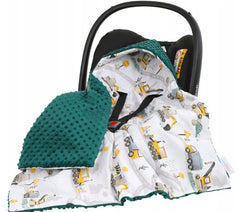 Baby Car Seat Hooded Blanket Double-sided Swaddle Wrap GREEN /Excavators - MyHappy Baby
