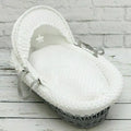 Luxury Moses Basket Padded Grey Wicker Baby Full Set - White Dimple