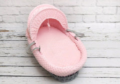 Luxury Moses Basket Padded Grey Wicker Baby Full Set - Pink Dimple - MyHappy Baby