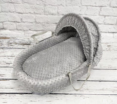 Luxury Moses Basket Padded Grey Wicker Baby Full Set - Grey Dimple - MyHappy Baby