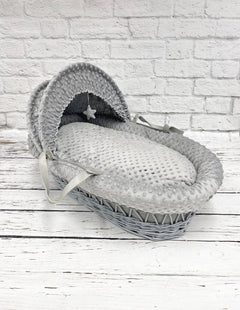 Luxury Moses Basket Padded Grey Wicker Baby Full Set - Grey Dimple - MyHappy Baby