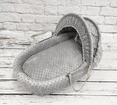 Luxury Moses Basket Padded Grey Wicker Baby Full Set - Grey Dimple - MyHappy Baby