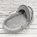 Luxury Moses Basket Padded Grey Wicker Baby Full Set - Grey Dimple