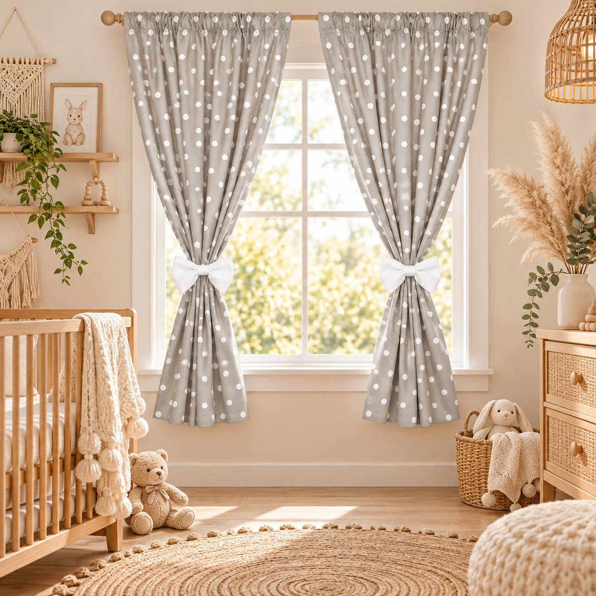 Nursery Curtains for Babies & Toddler's Bedroom Dots grey