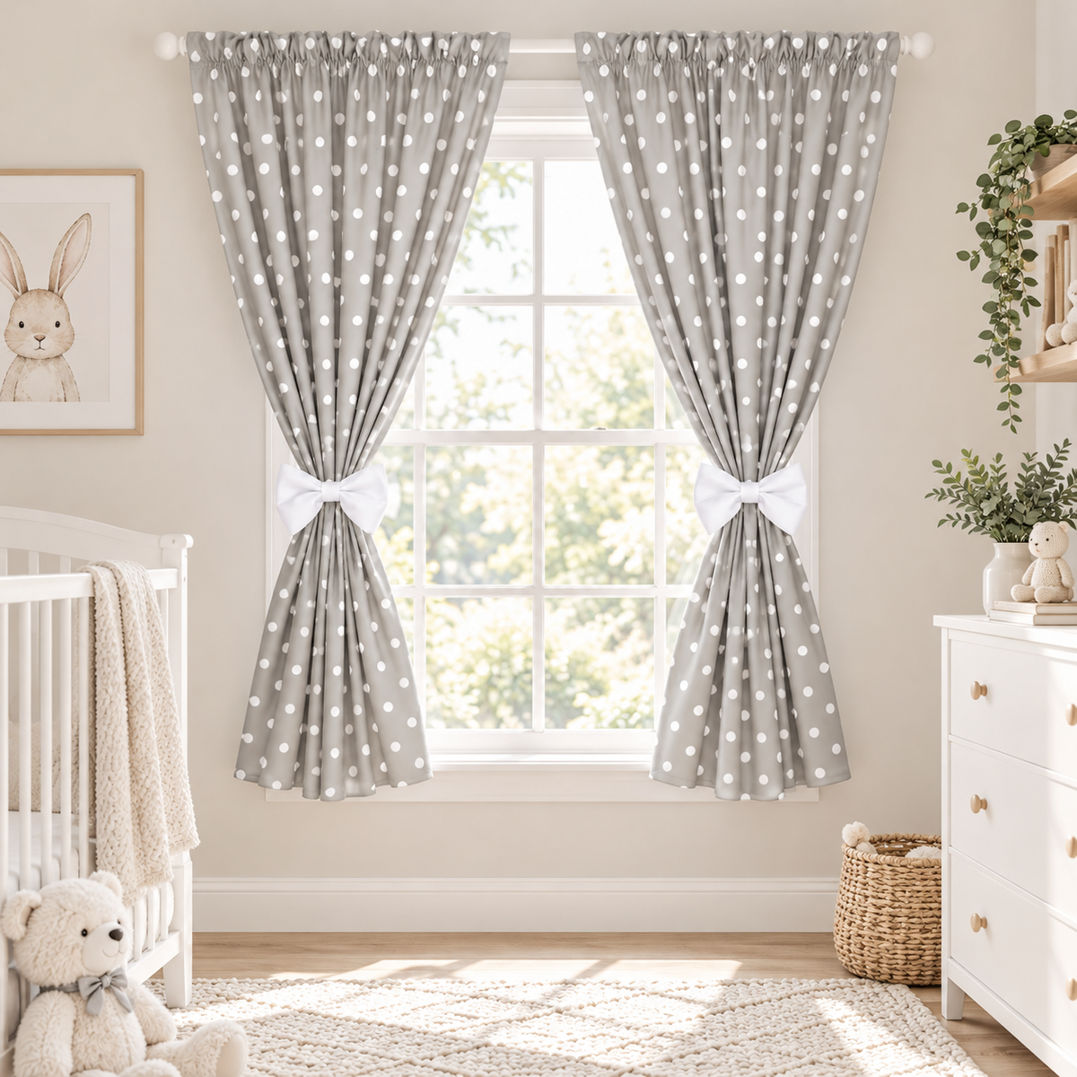Nursery Curtains for Babies & Toddler's Bedroom Dots grey