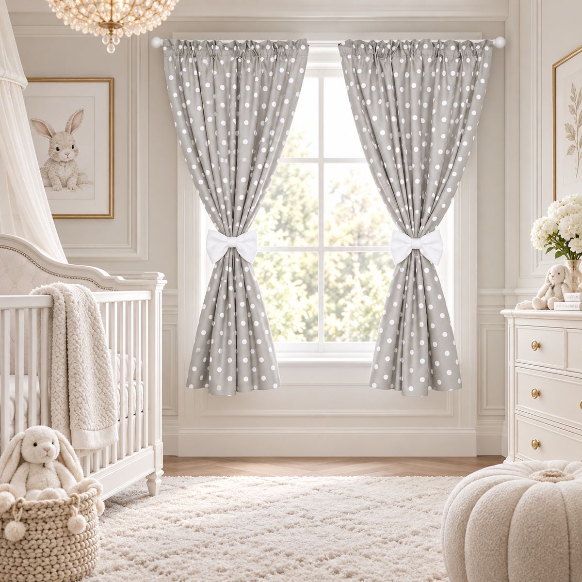 Nursery Curtains for Babies & Toddler's Bedroom Dots grey