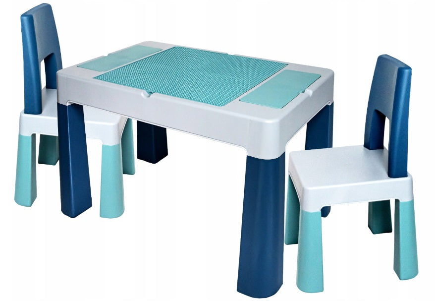 Kids Table and Two Chairs Set Play Room Sturdy Desk Students Junior Toddlers Turquoise/ Navy/Grey