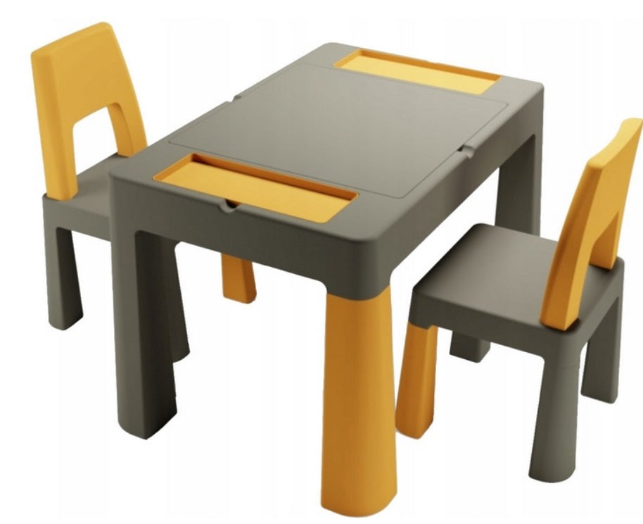 Kids Table and Two Chairs Set Play Room Sturdy Desk Students Junior Toddlers Graphite/ Mustard