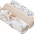 Baby Muslin Nappies Cloth Diaper 100% Cotton 3-Pack Colourful 70x80cm Gold Flowers