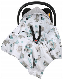 Baby Car Seat Hooded Blanket Double-sided Snuggle Swaddle Wrap Grey / On Safari - MyHappy Baby