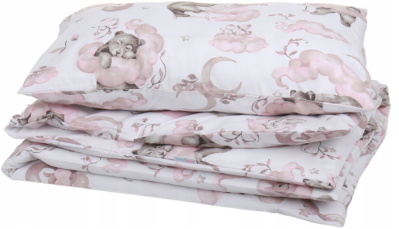 Bedding Baby Set to fit Cot 120x60cm Duvet Cover Pillow Case Organic Cotton Pink Bears