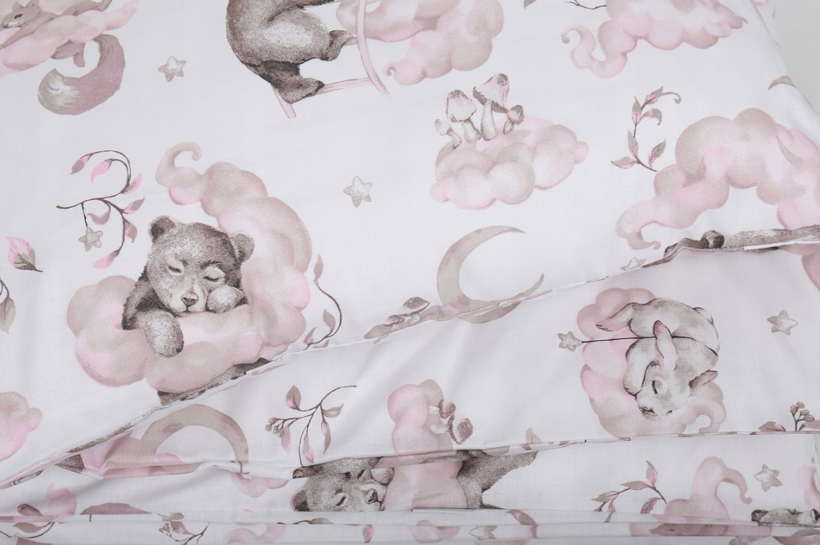 Bedding Baby Set to fit Cot 120x60cm Duvet Cover Pillow Case Organic Cotton Pink Bears