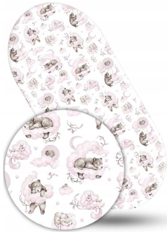 80x38cm Fitted Sheet for Baby Moses Basket Pram 100% Cotton Pink Bears