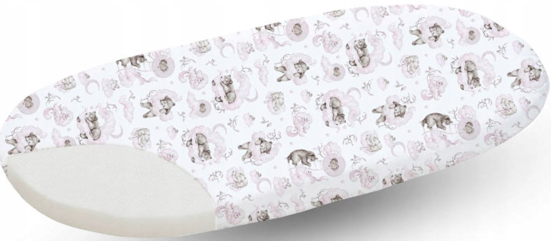 80x38cm Fitted Sheet for Baby Moses Basket Pram 100% Cotton Pink Bears