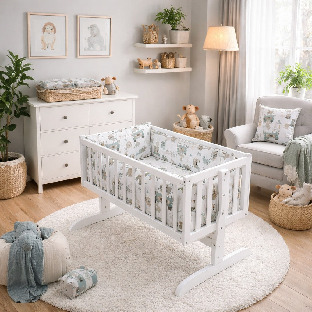 Baby Bedding Set 6pc 70x80cm fit Crib Bumper Pillow Duvet Sheet On Safari