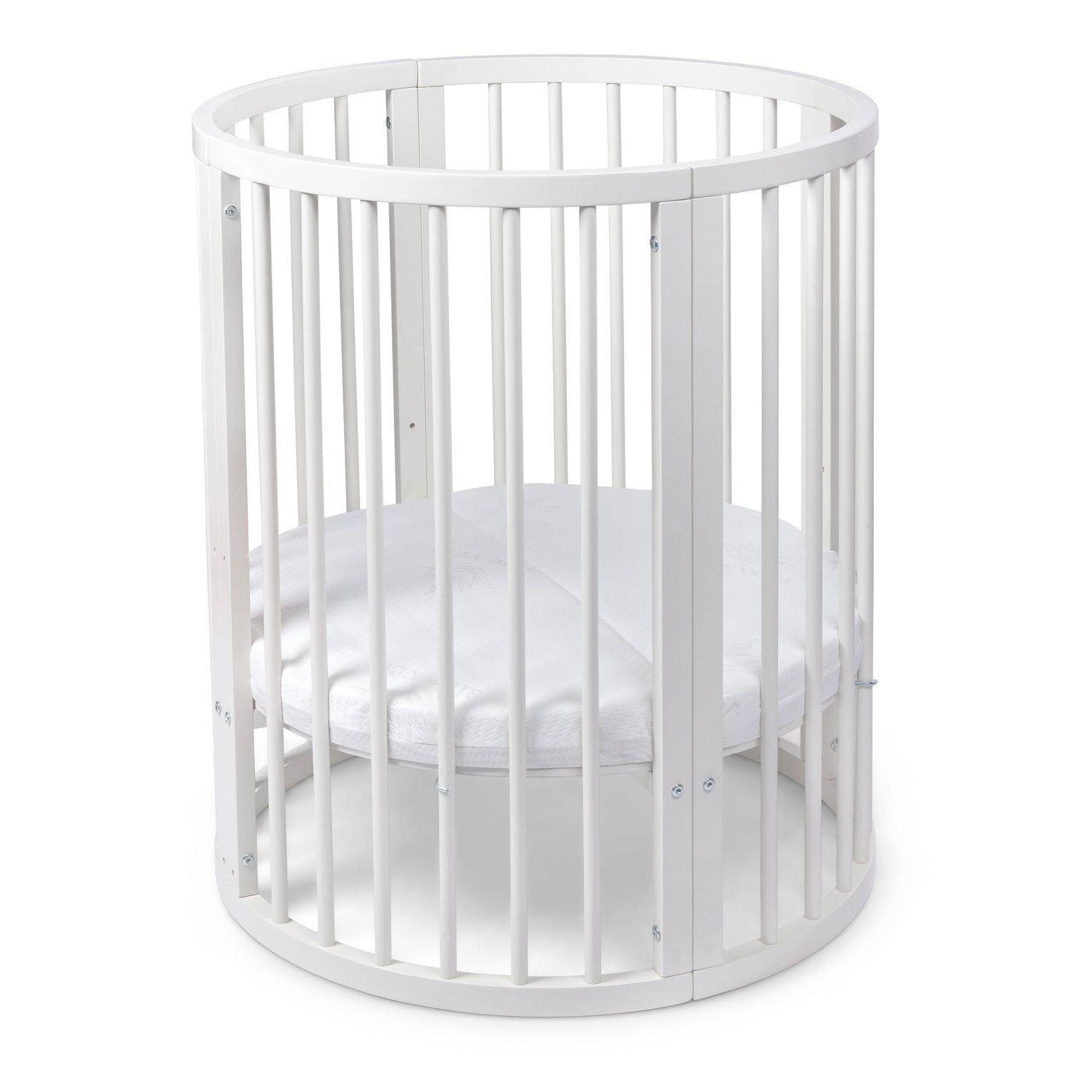 BABYMAM Snoa Oval Baby Cot – White Convertible Crib with Mattress