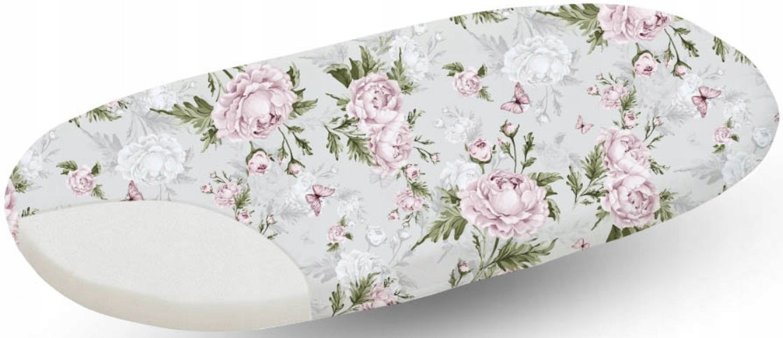 80x38cm Fitted Sheet for Baby Moses Basket Pram 100% Cotton Peony and Butterflies